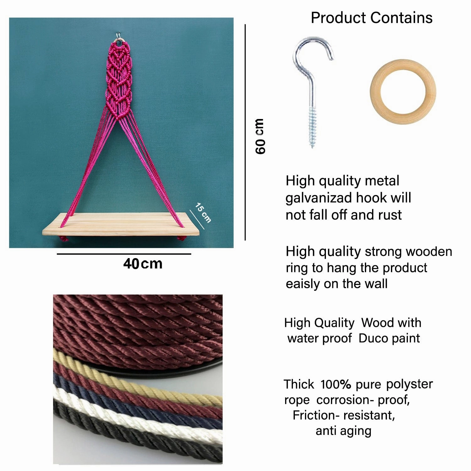 Tier-1 Pink Colour Macrame Wall Hanging Wall Shelf