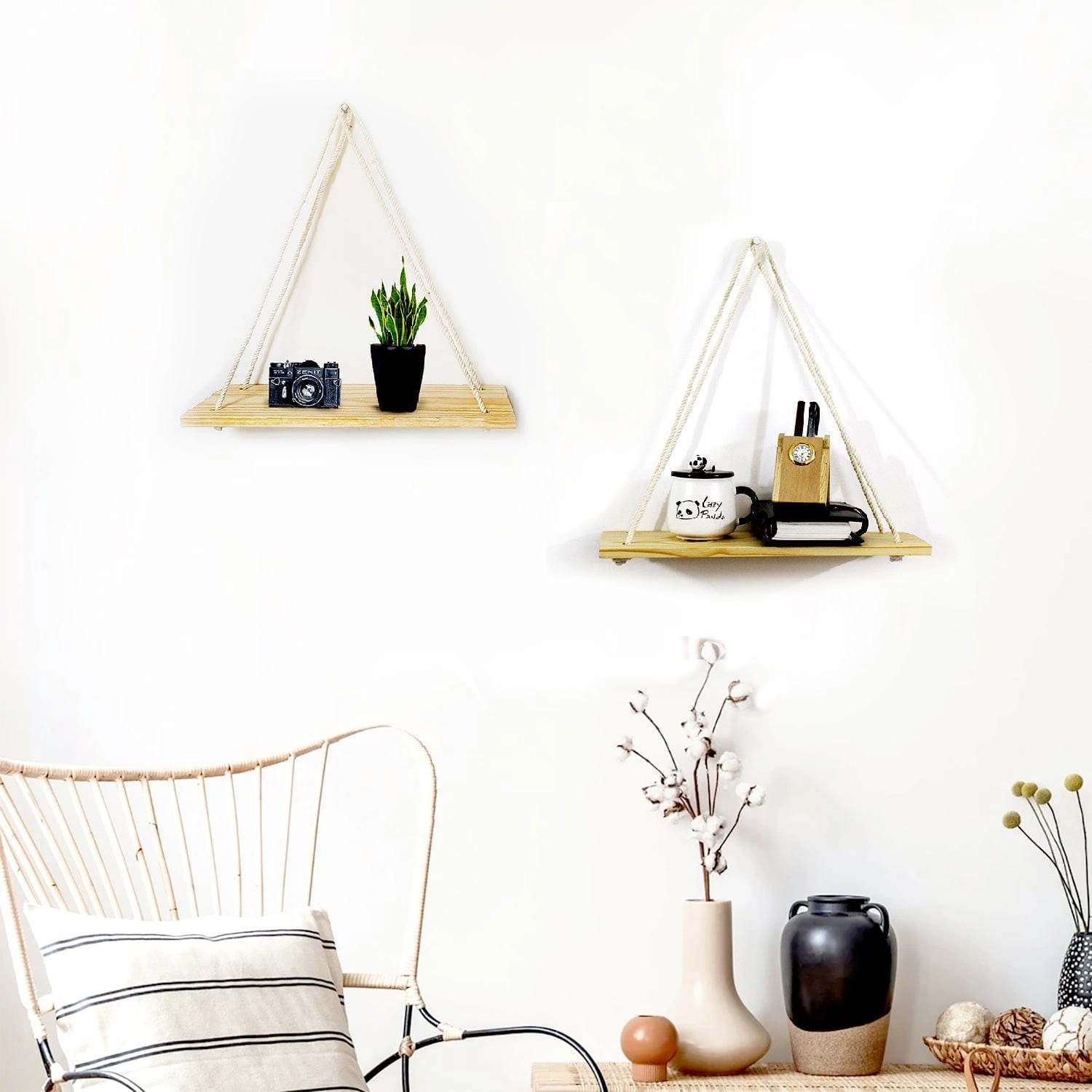 Tier-1 Real Pine Wood Brown Wall Hanging Shelf