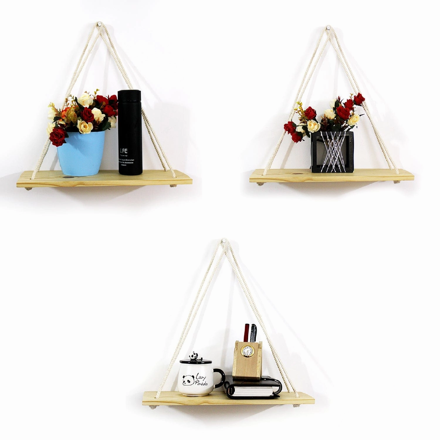 Tier-1 Real Pine Wood Brown Wall Hanging Shelf