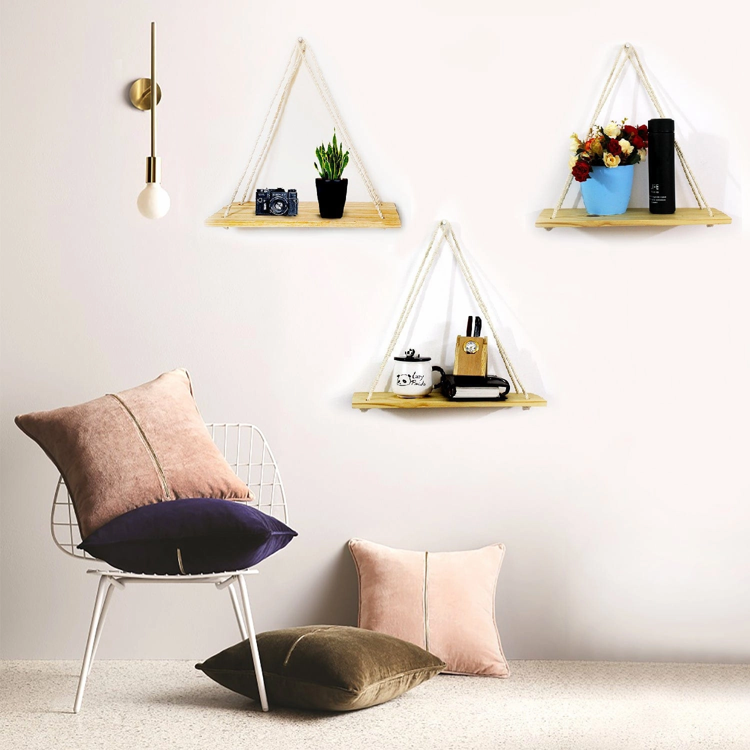 Tier-1 Real Pine Wood Brown Wall Hanging Shelf