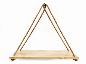 Tier 1 Real Pine Wood Floating Brown Wall Hanging Shelves With Rope cactus succulent plant  