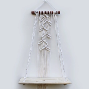 Tier-1 White Macrame Leaves Design Wall Hanging Floating Wall Shelf cactus succulent plant  