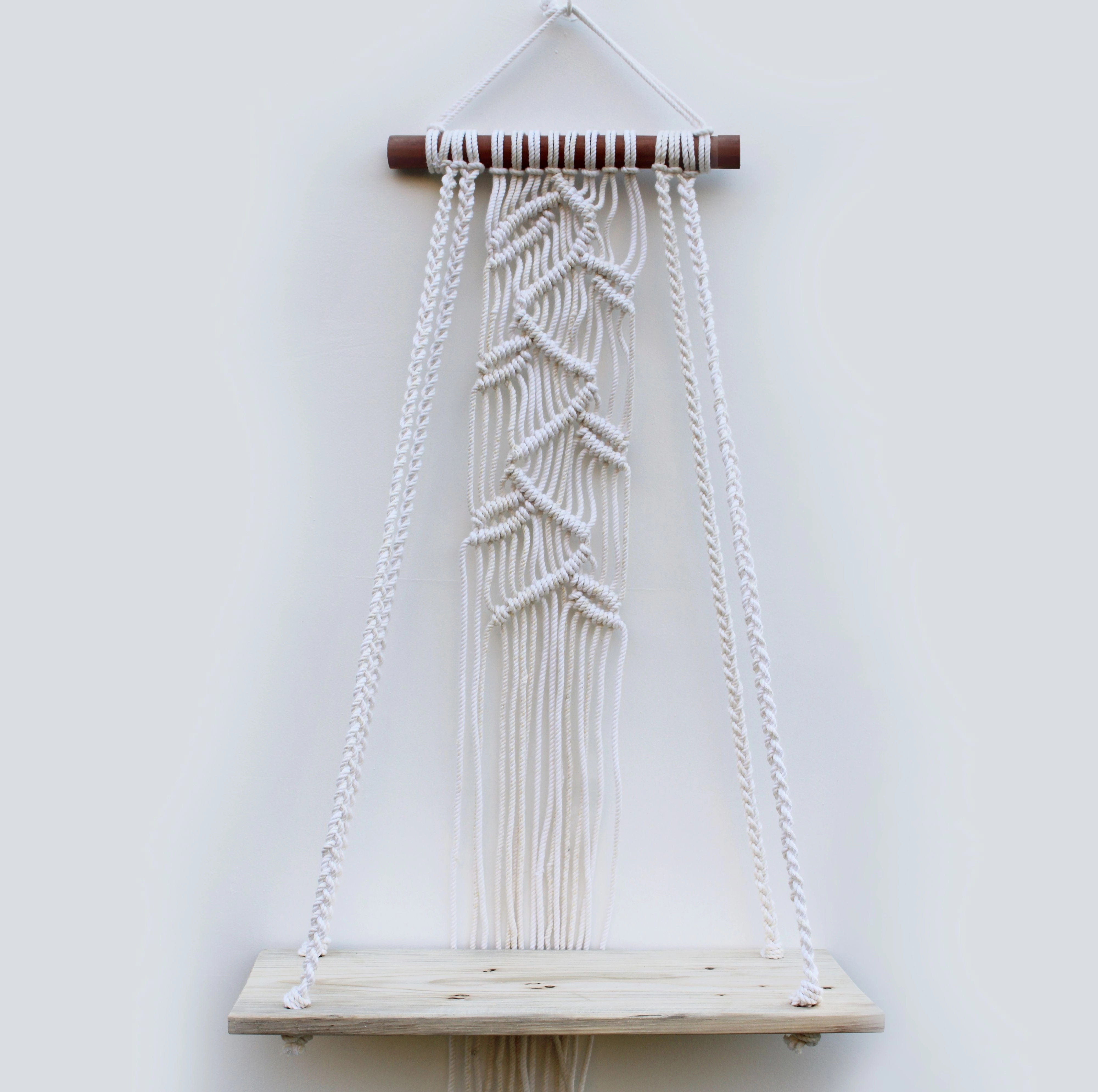Tier-1 White Macrame Leaves Design Wall Hanging Floating Wall Shelf cactus succulent plant  
