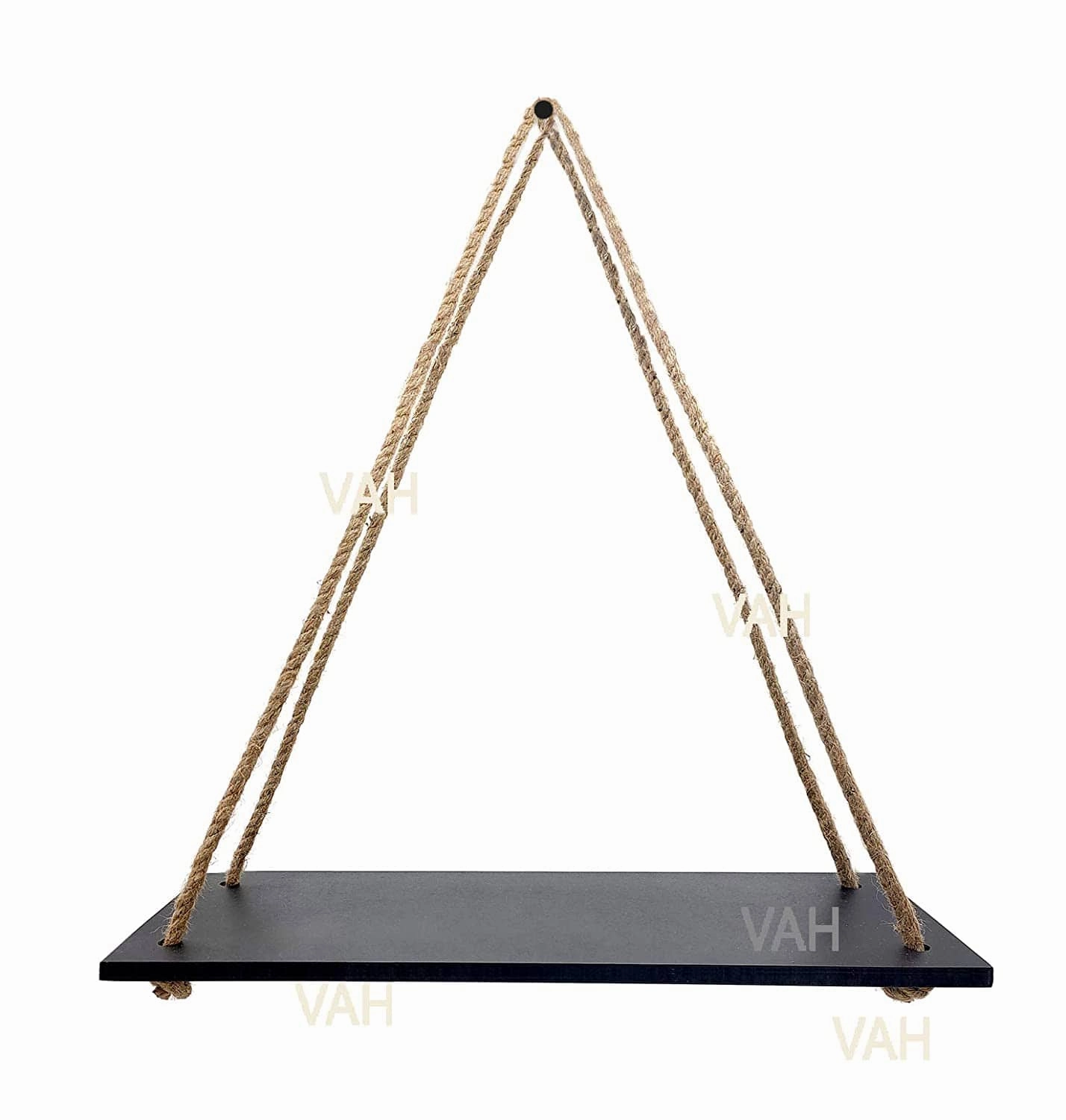Tier-1 Wood Black Floating Shelves With Plain Rope, Set of 3