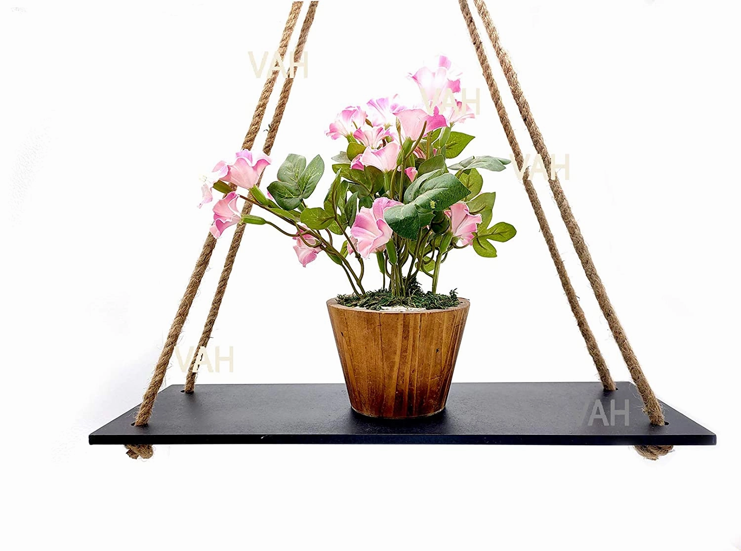 Tier-1 Wood Black Floating Shelves With Plain Rope, Set of 3