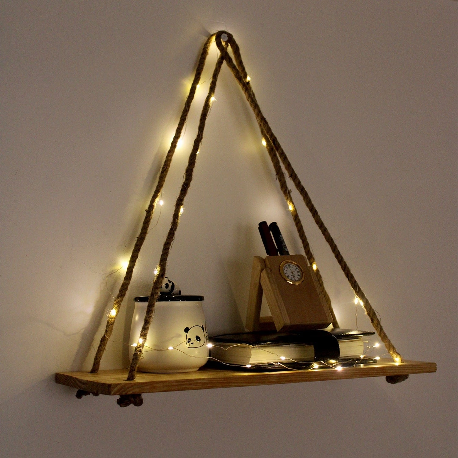 Tier-1 Wood Brown Wall Hanging Shelf With LED Light