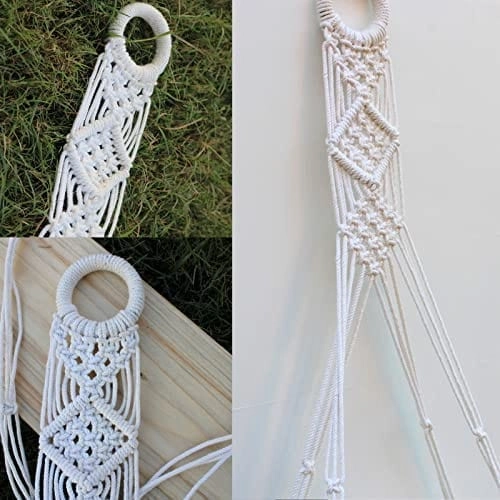 Tier-1 Wood Distressed Macrame Diamond Design Floating Wall Shelf