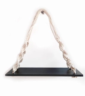 Tier 1 Wood Floating Black Wall Hanging Shelves With Curved Ropes cactus succulent plant  