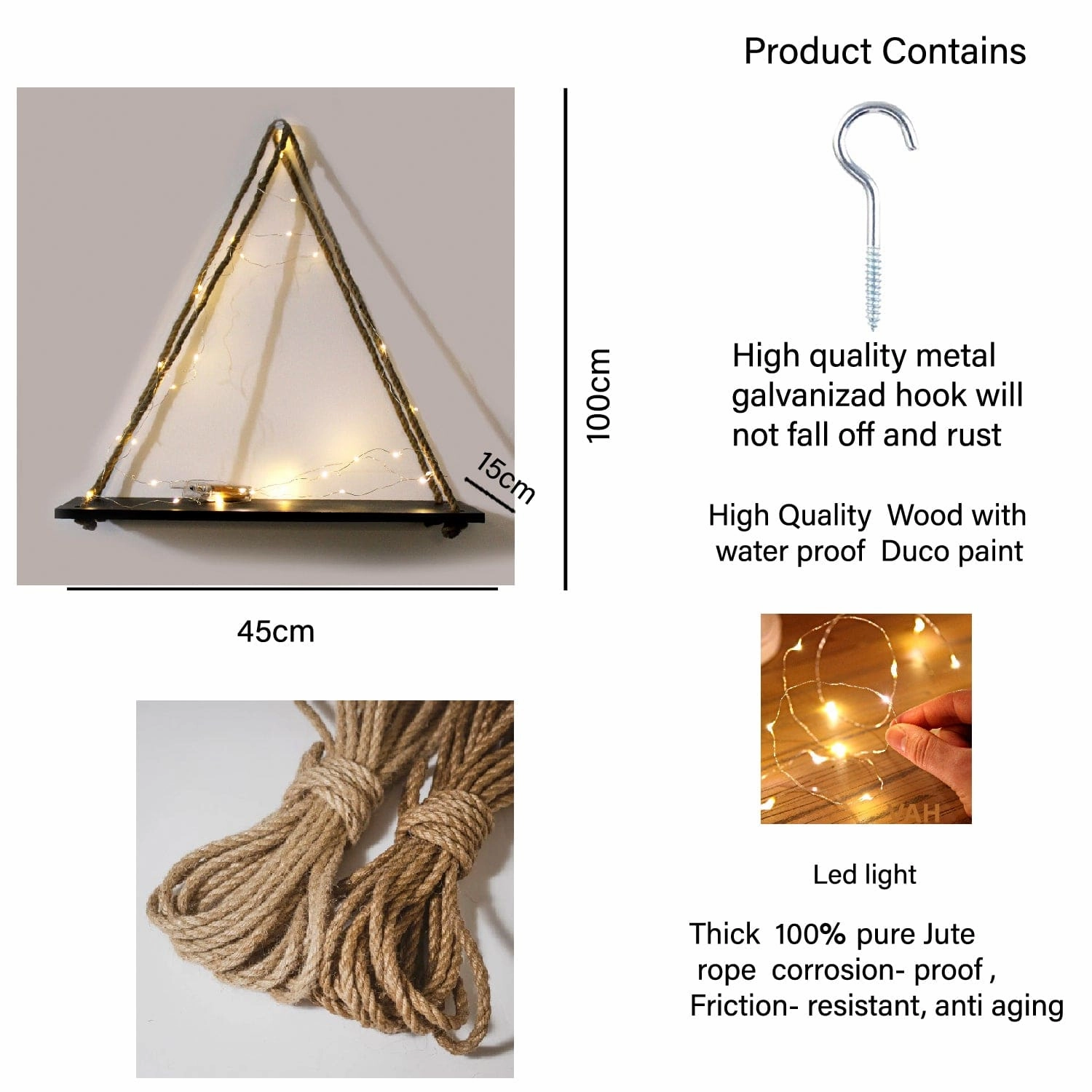 Tier-1 Wood Wall Hanging Shelf With LED Light