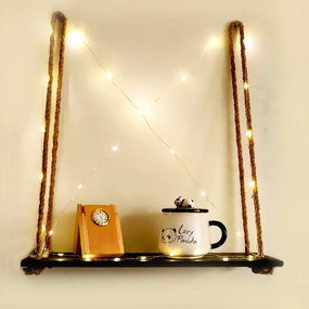 Tier-1 Wood Wall Hanging Shelf With LED Light cactus succulent plant  