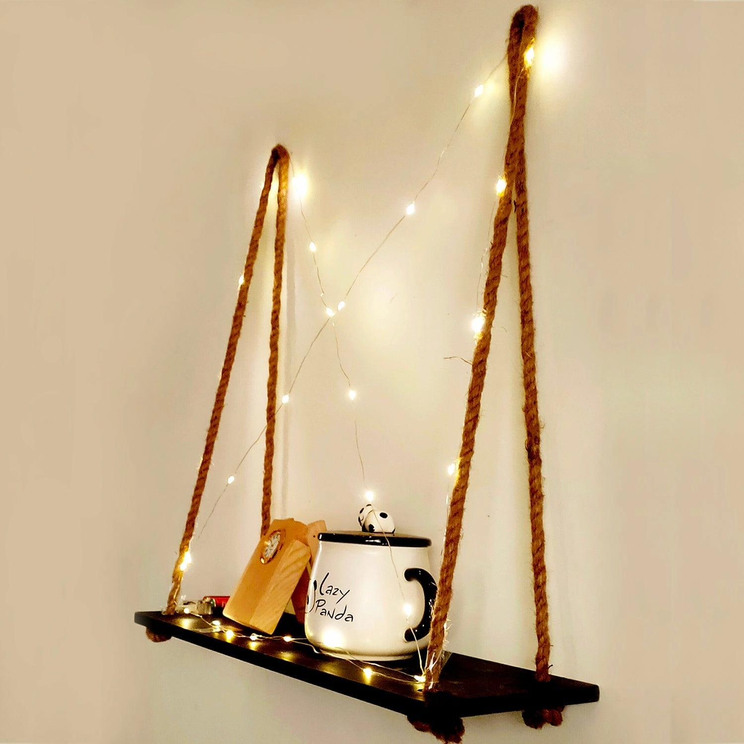 Tier-1 Wood Wall Hanging Shelf With LED Light