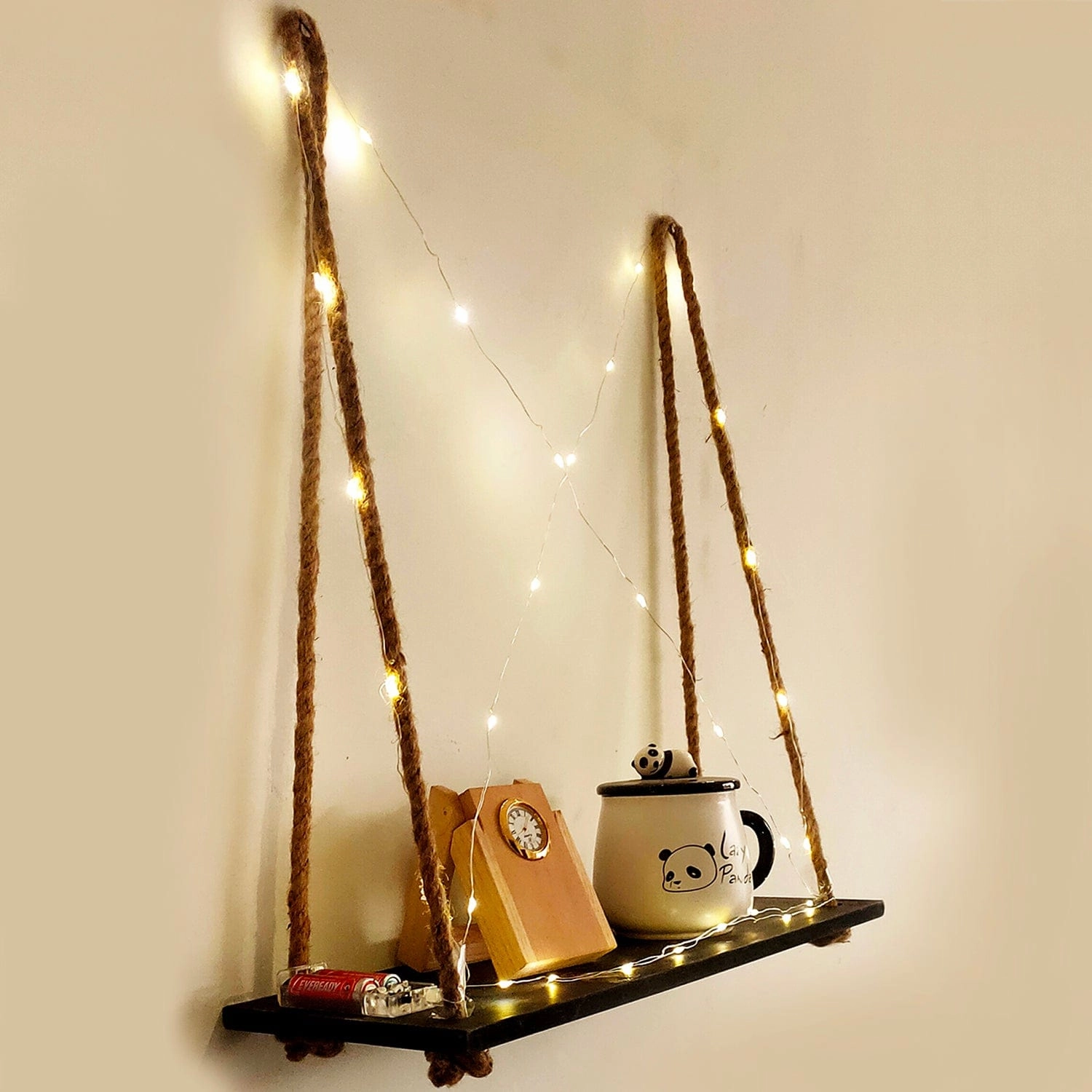 Tier-1 Wood Wall Hanging Shelf With LED Light