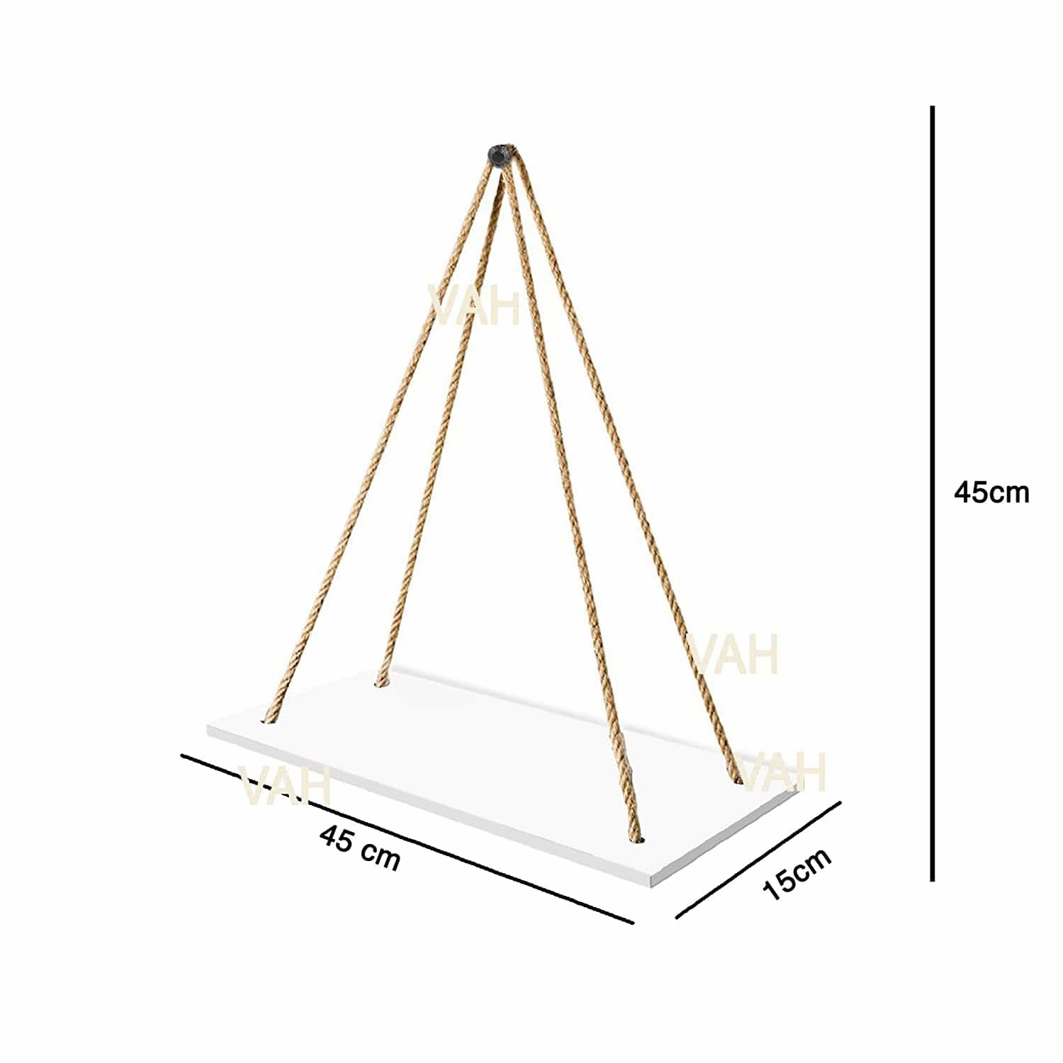 Tier-1 Wood White Wall Hanging Shelves With Rope, Set of 2