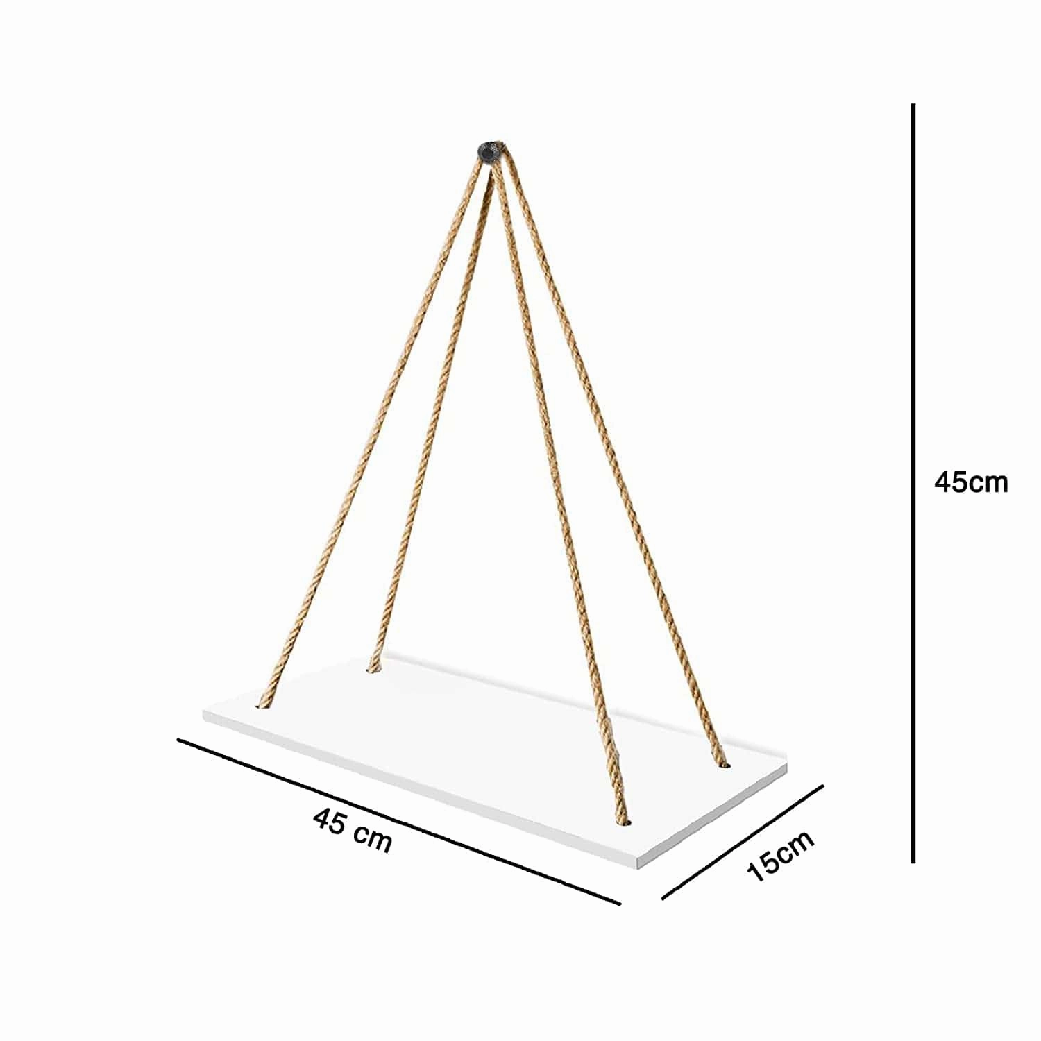 Tier-1 Wood White Wall Hanging Shelves With Rope, Set of 3