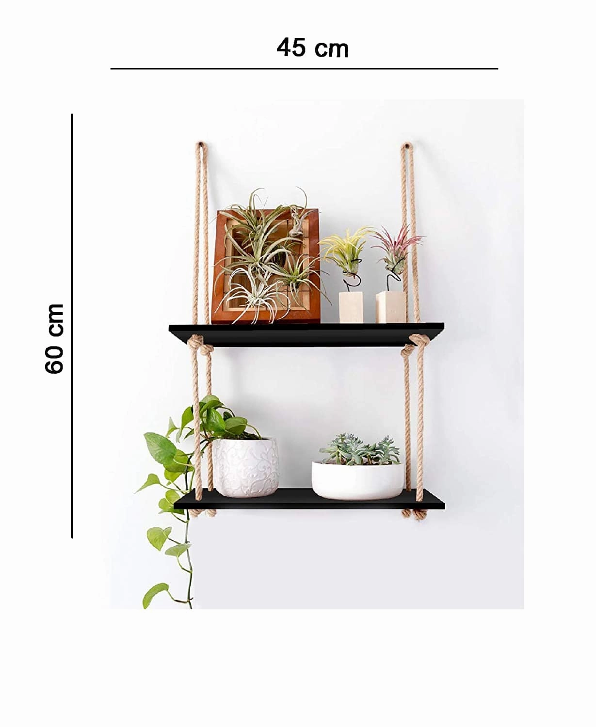Tier-2 Rectangle Wall Hanging Shelves With Rope