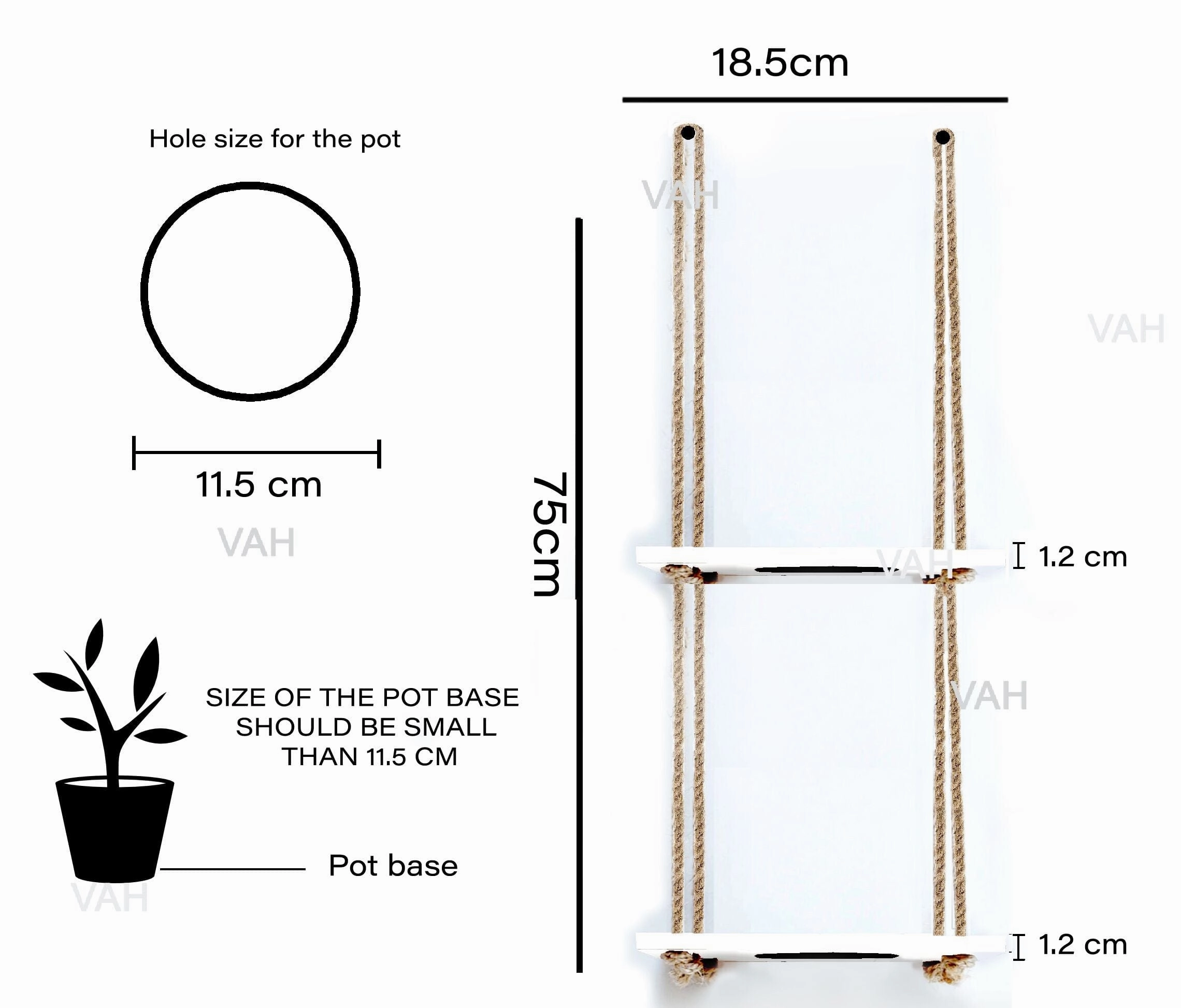Tier-2 Wooden Hanging Planter Shelf, Black