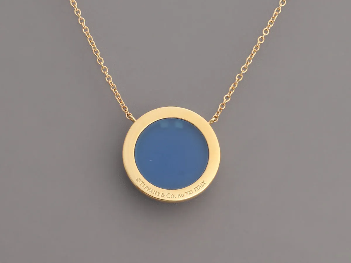 Tiffany & Co. 18K Yellow Gold Blue Agate and Diamond T Circle Pendant Necklace