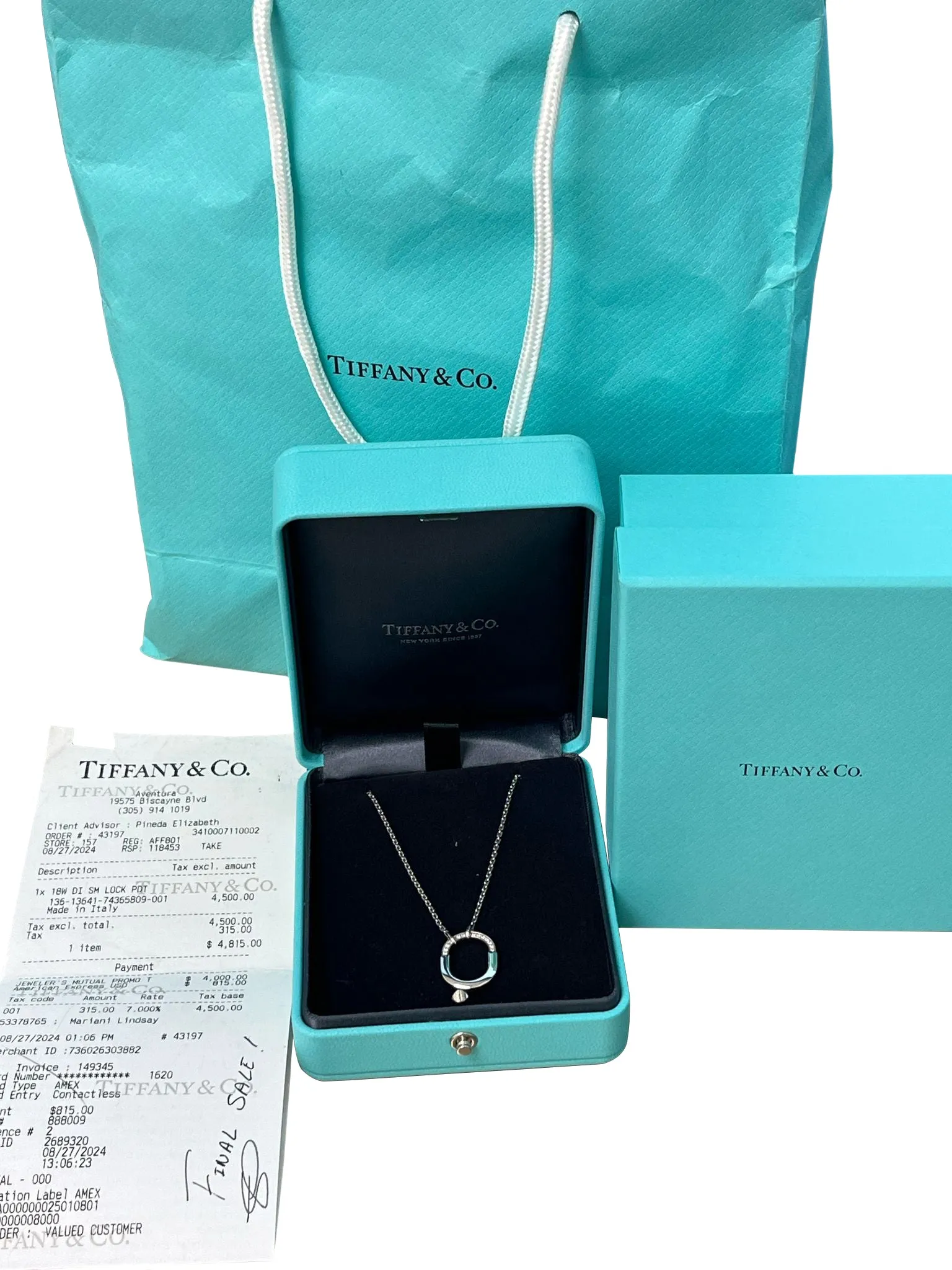 Tiffany & Co Lock Small Pendant in 18K White Gold with Round Brilliant Diamonds