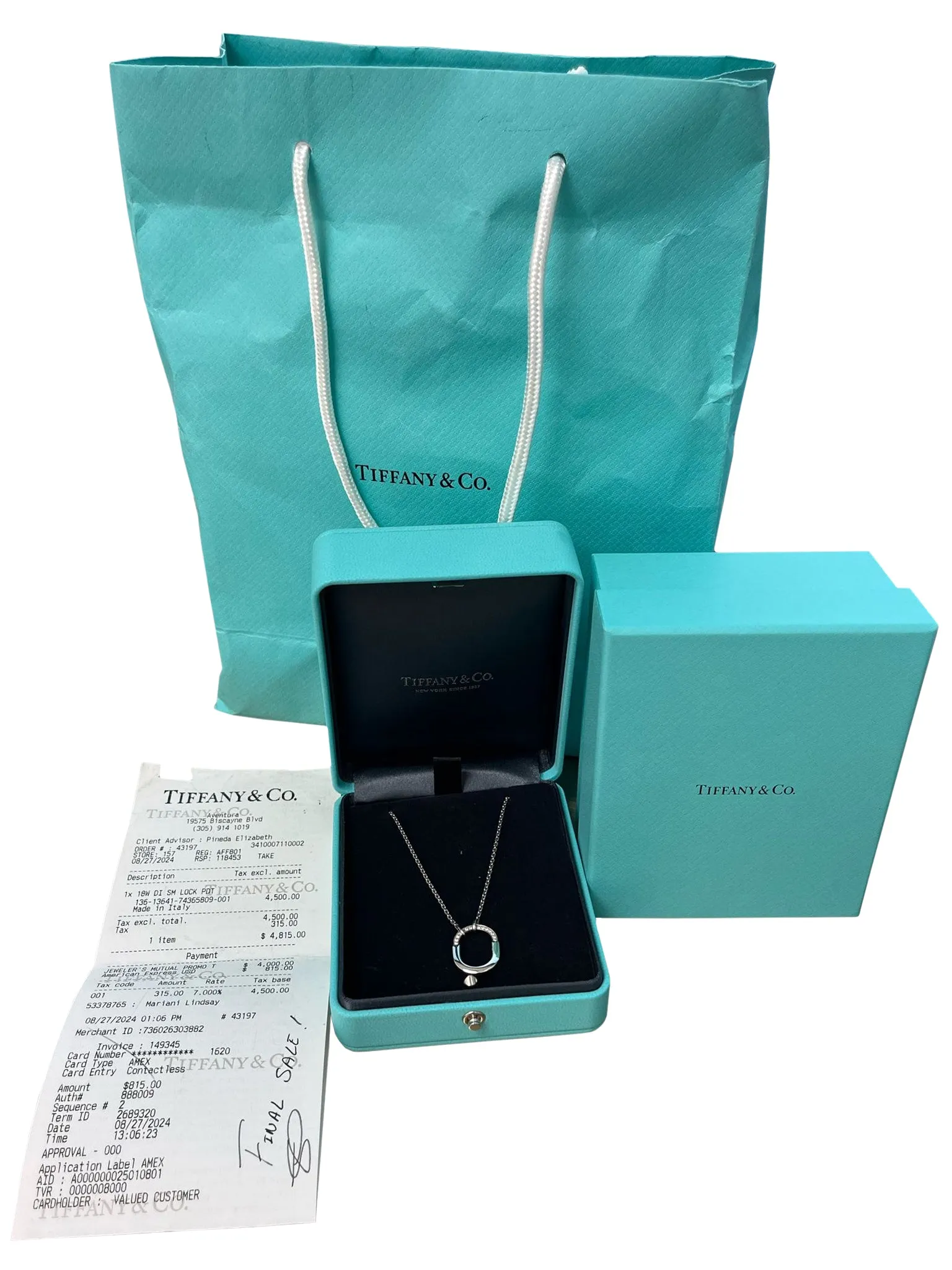 Tiffany & Co Lock Small Pendant in 18K White Gold with Round Brilliant Diamonds