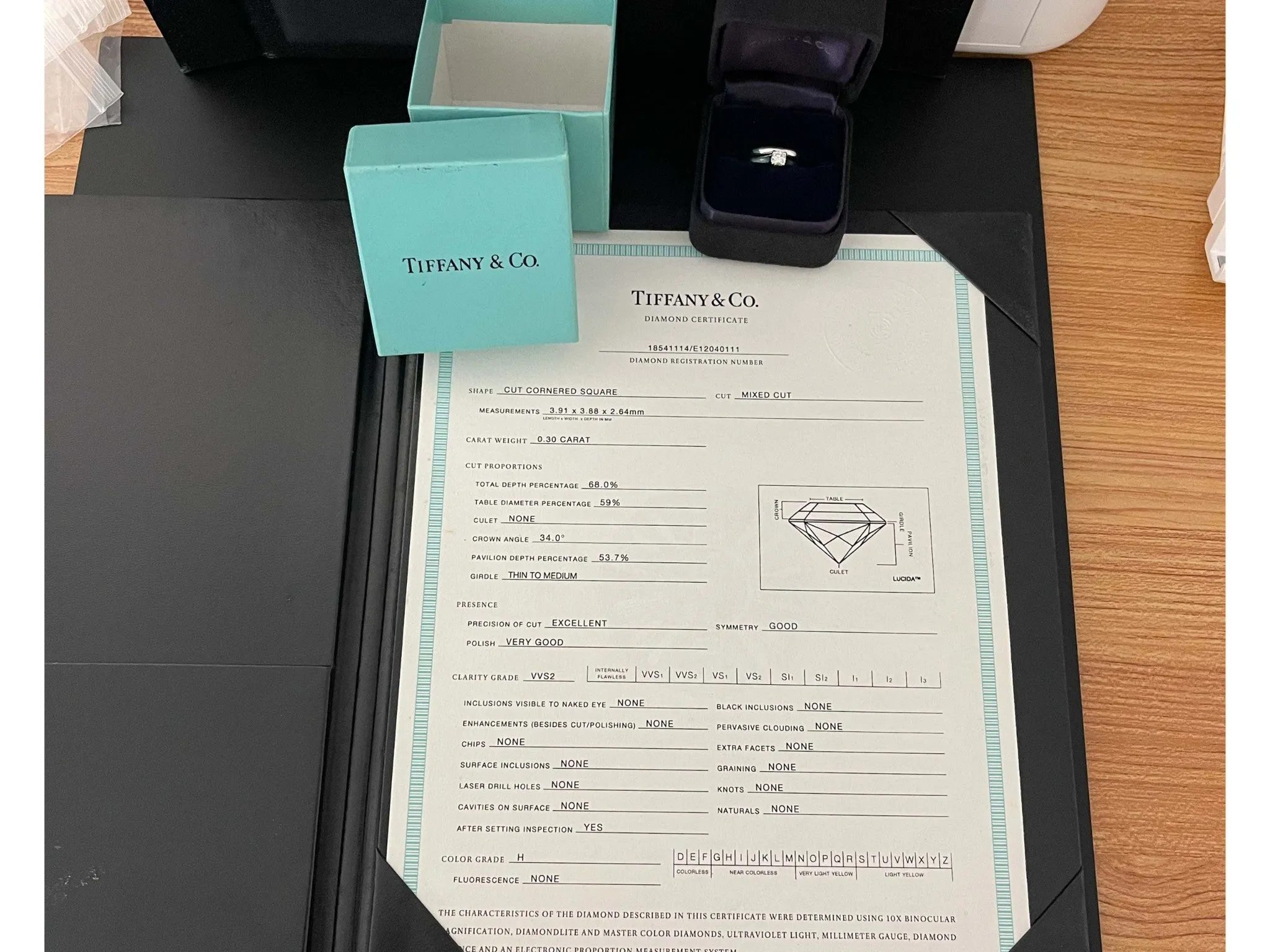 Tiffany & Co. Lucida Diamond Engagement Ring Set in Platinum, H VVS2 0.30 ct