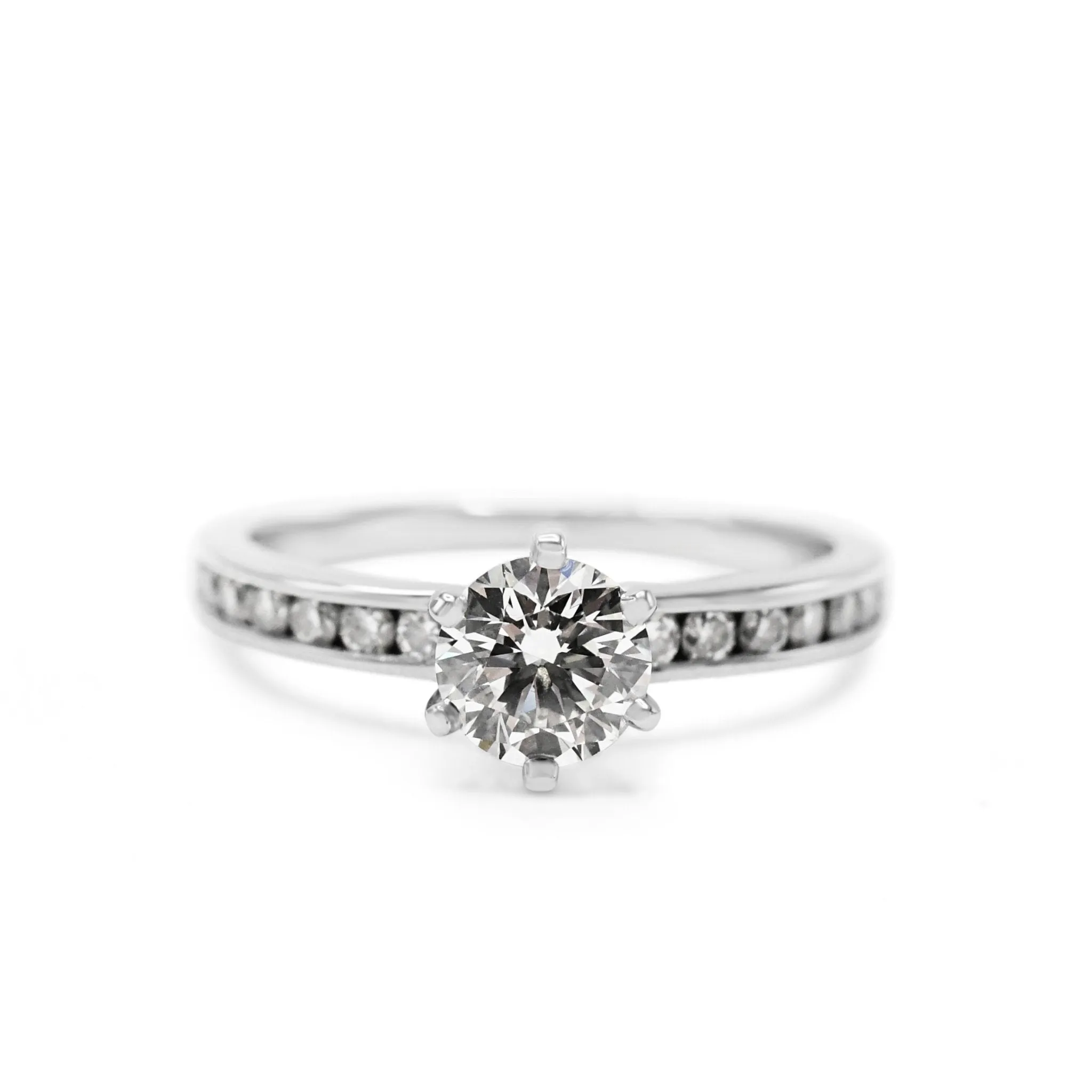 Tiffany Certificated Solitaire Diamond Ring, Diamond Shoulders