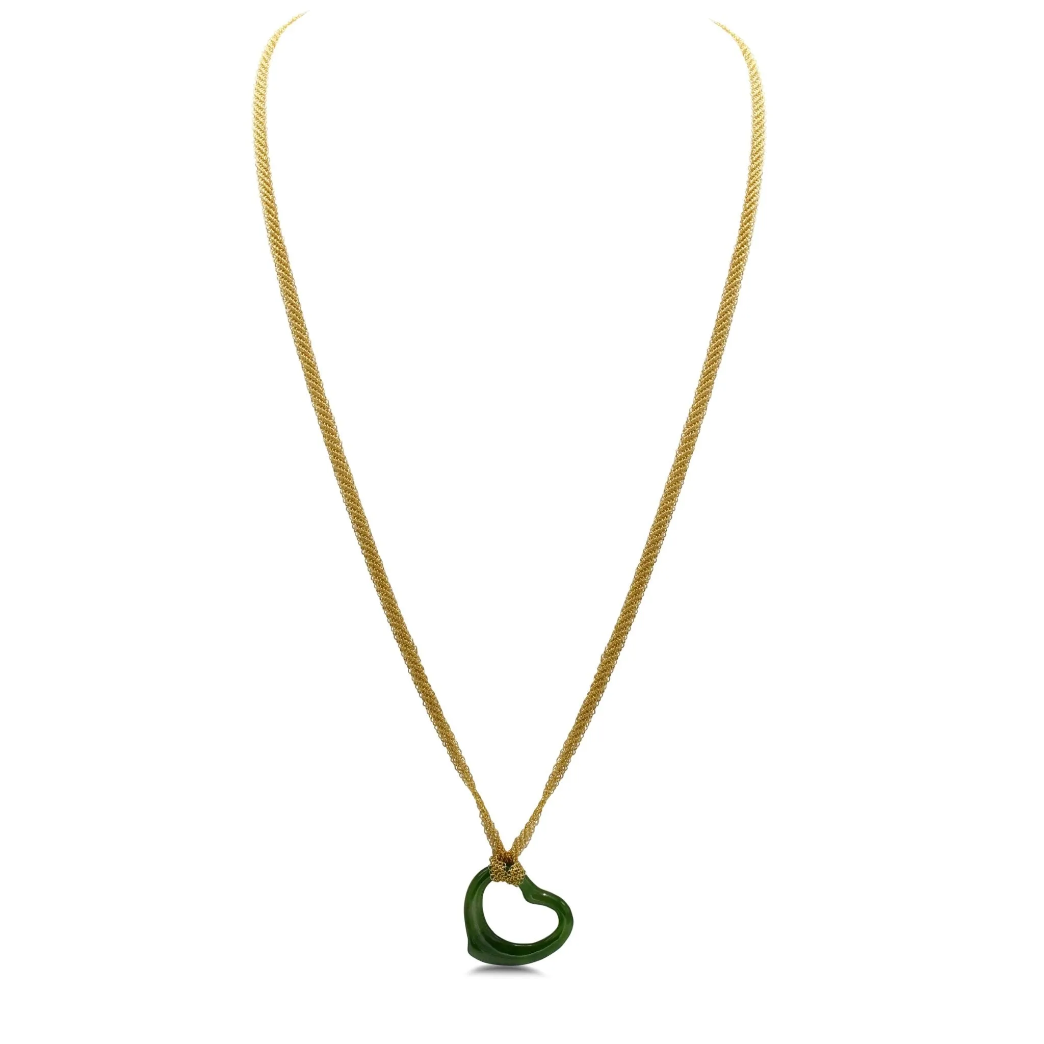 Tiffany Elsa Peretti Jade Open Heart Pendant On Necklace