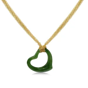 Tiffany Elsa Peretti Jade Open Heart Pendant On Necklace