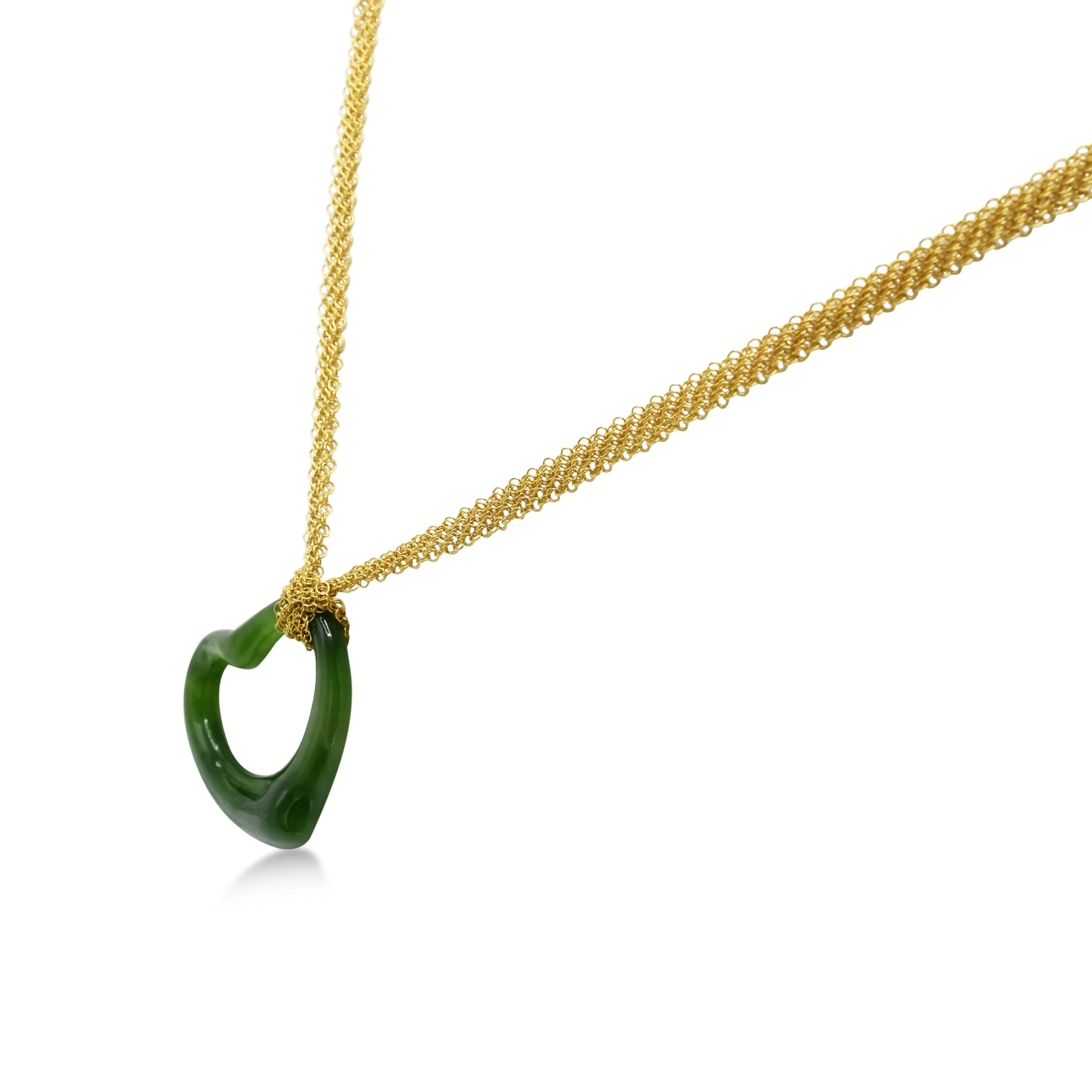 Tiffany Elsa Peretti Jade Open Heart Pendant On Necklace