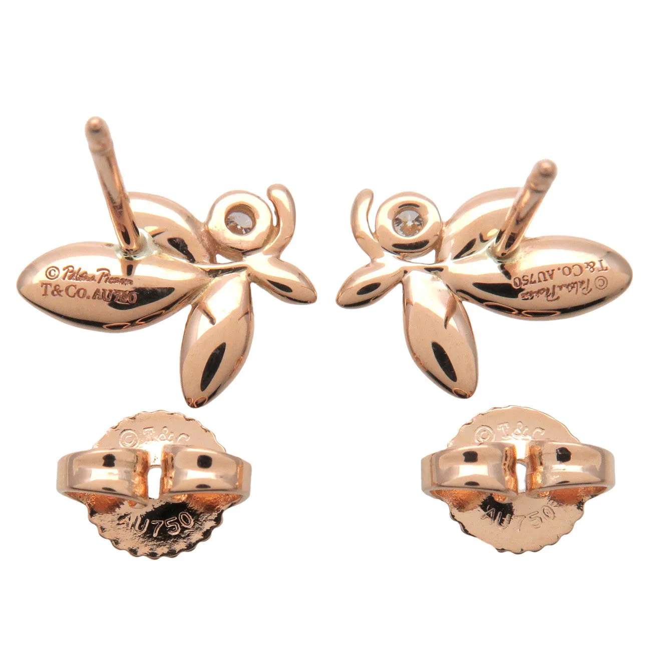 Tiffany&Co. Olive Leaf 1P Diamond Earring K18 750PG Rose Gold Used