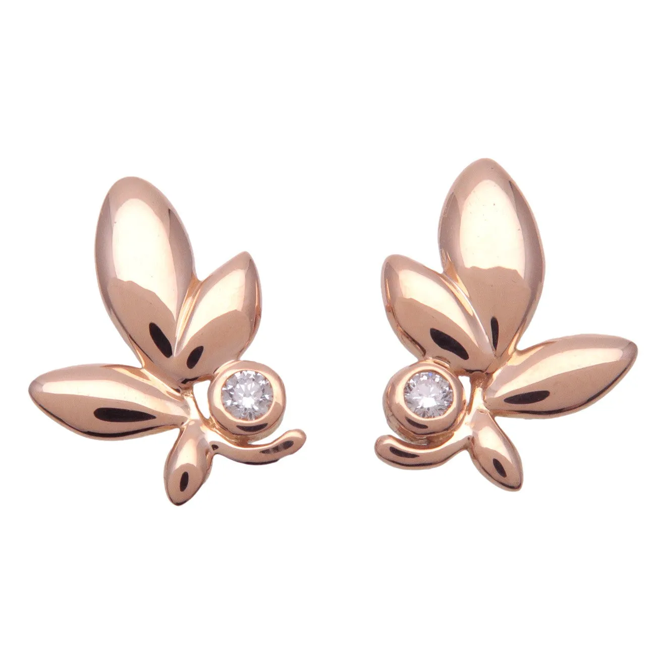 Tiffany&Co. Olive Leaf 1P Diamond Earring K18 750PG Rose Gold Used