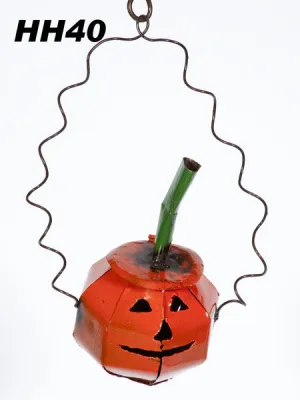Tin Hanging Jack O Lantern dried flower branch  