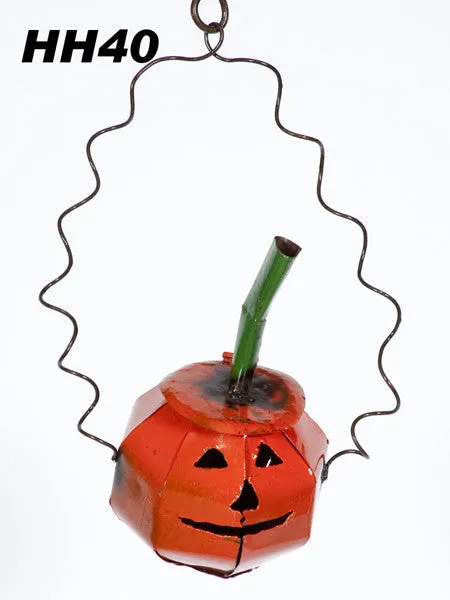 Tin Hanging Jack O Lantern dried flower branch  