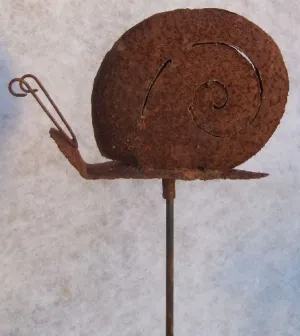 TIN SNAIL ON STAKE dried flower branch  