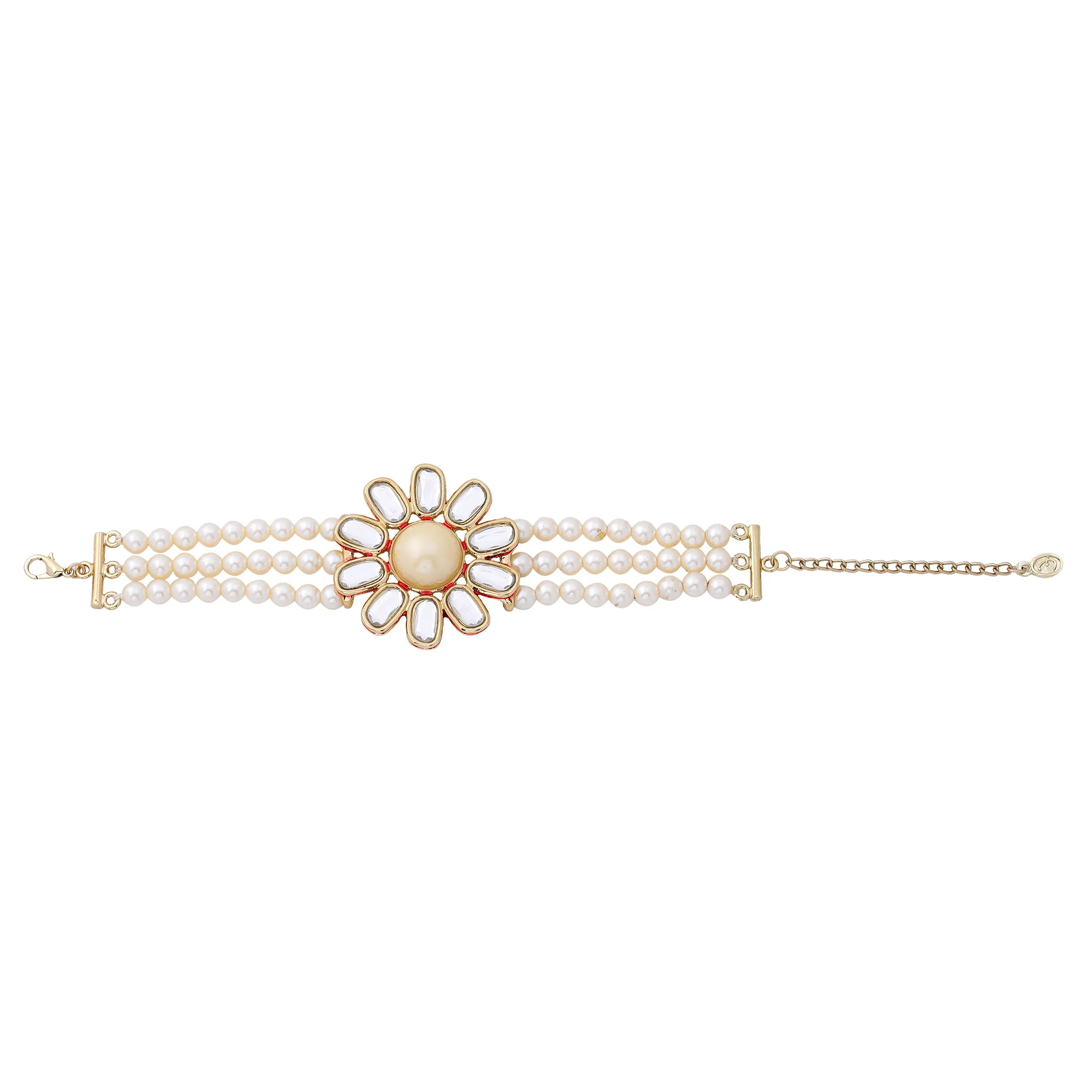 Traditional Gold tone Pearl Flower Kundan Bracelet