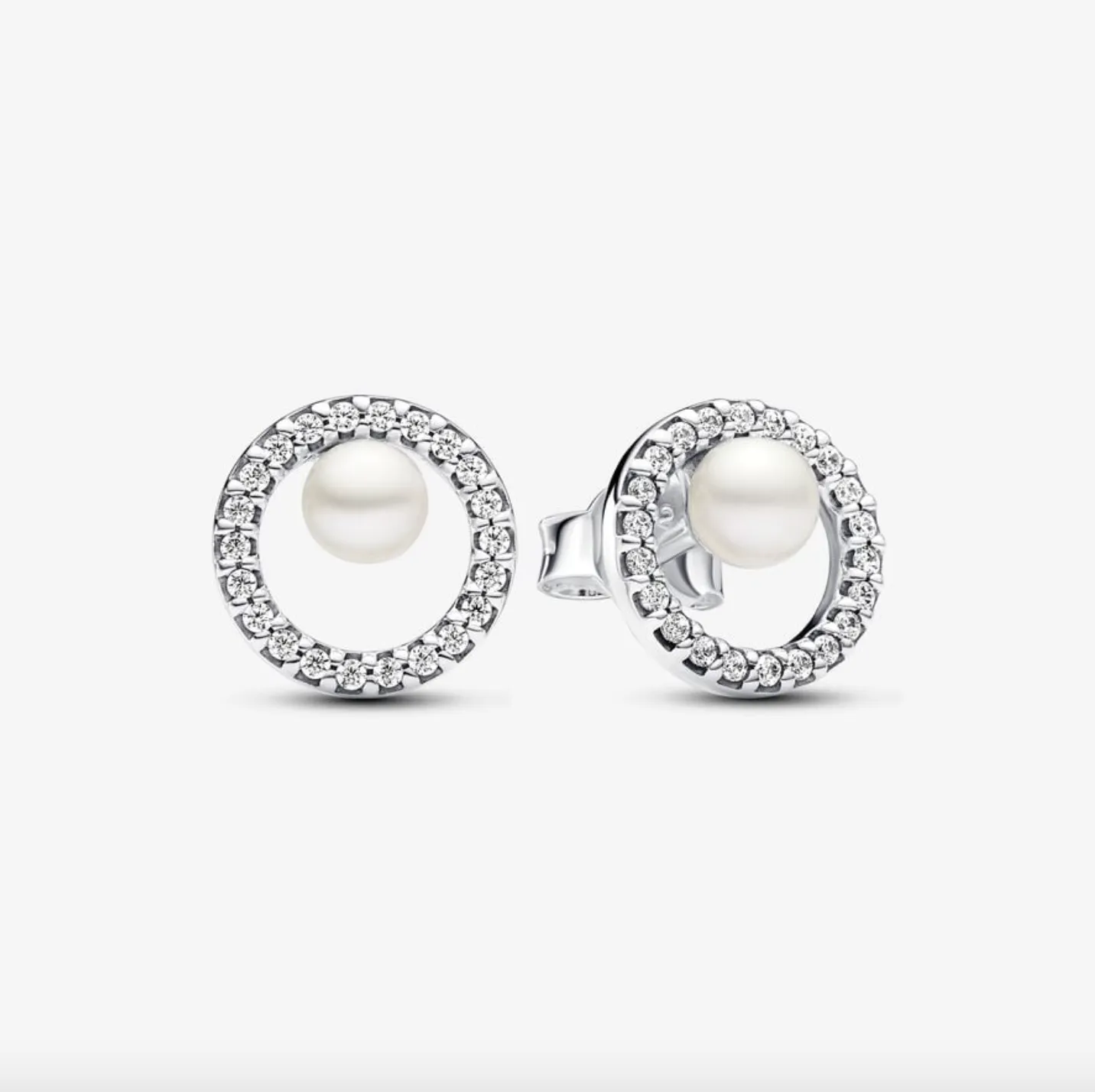 Treated Freshwater Cultured Pearl & Pav Halo Stud Earrings