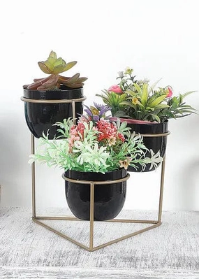 Triangle Stand Planter (Gold & Black) classic flowerpot  