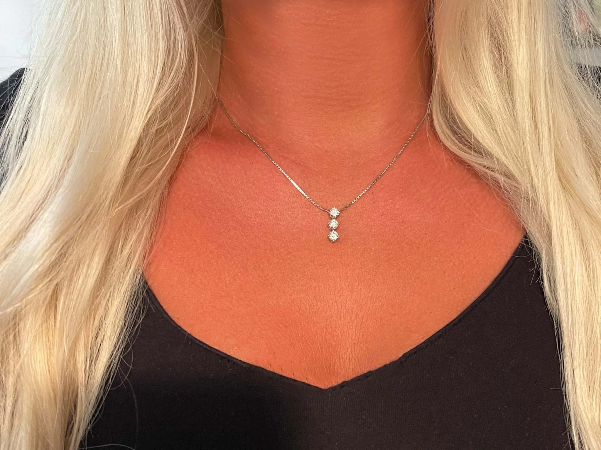 Trilogy 3 Diamond Drop Necklace in Platinum