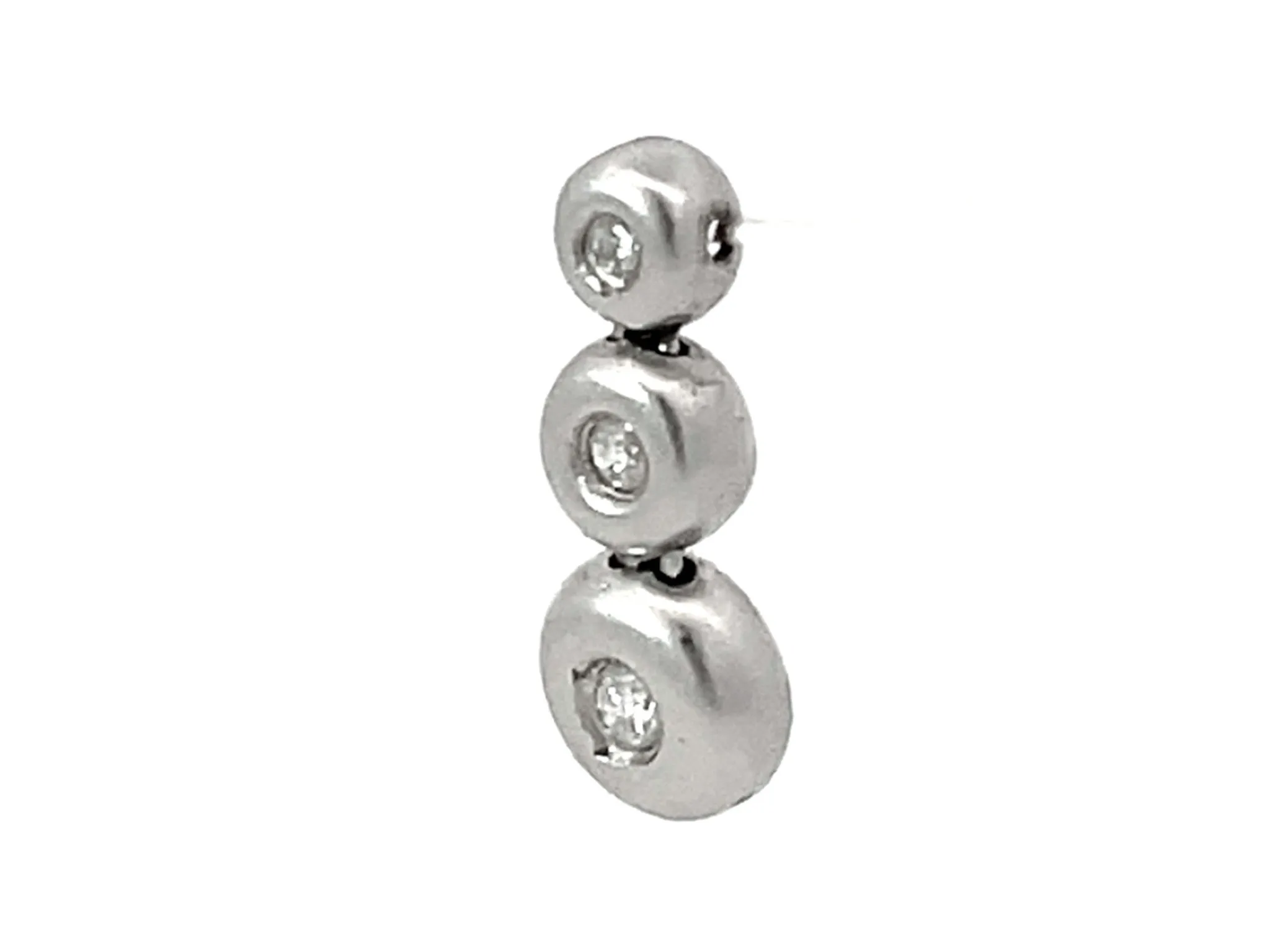 Triple Diamond Bead Drop Necklace Solid 14k White Gold