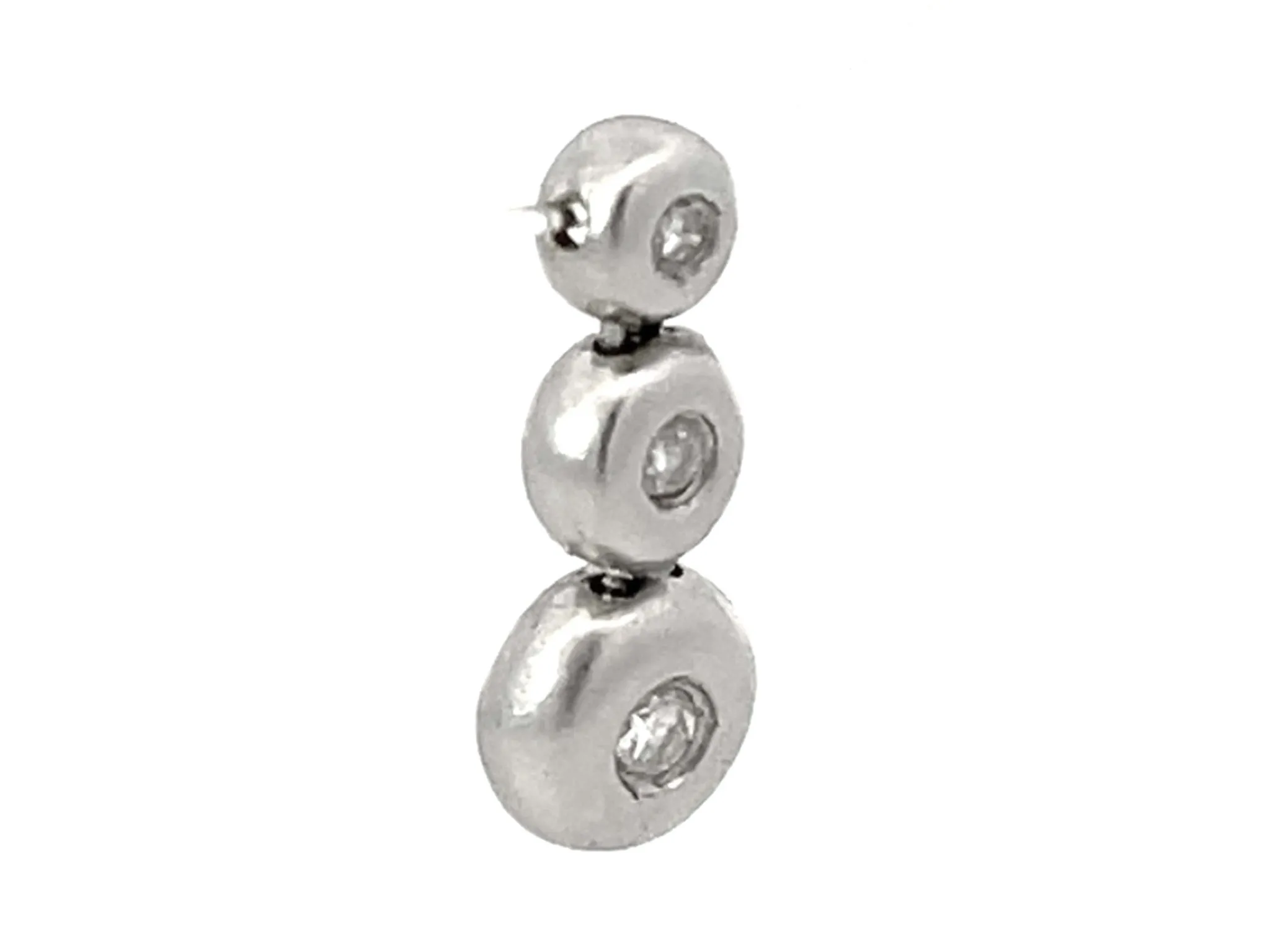 Triple Diamond Bead Drop Necklace Solid 14k White Gold