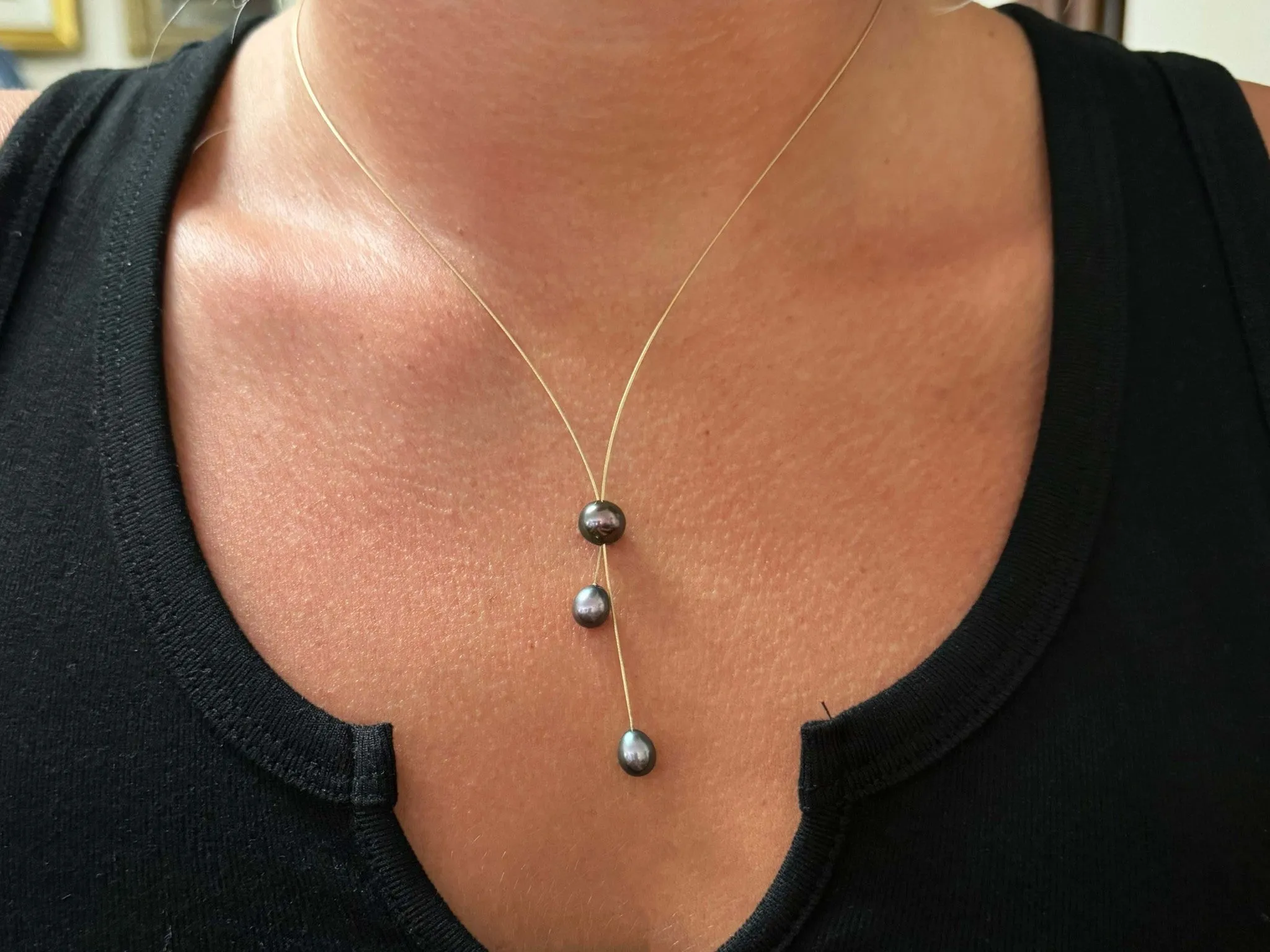 Triple Tahitian Pearl Necklace 14K Yellow Gold