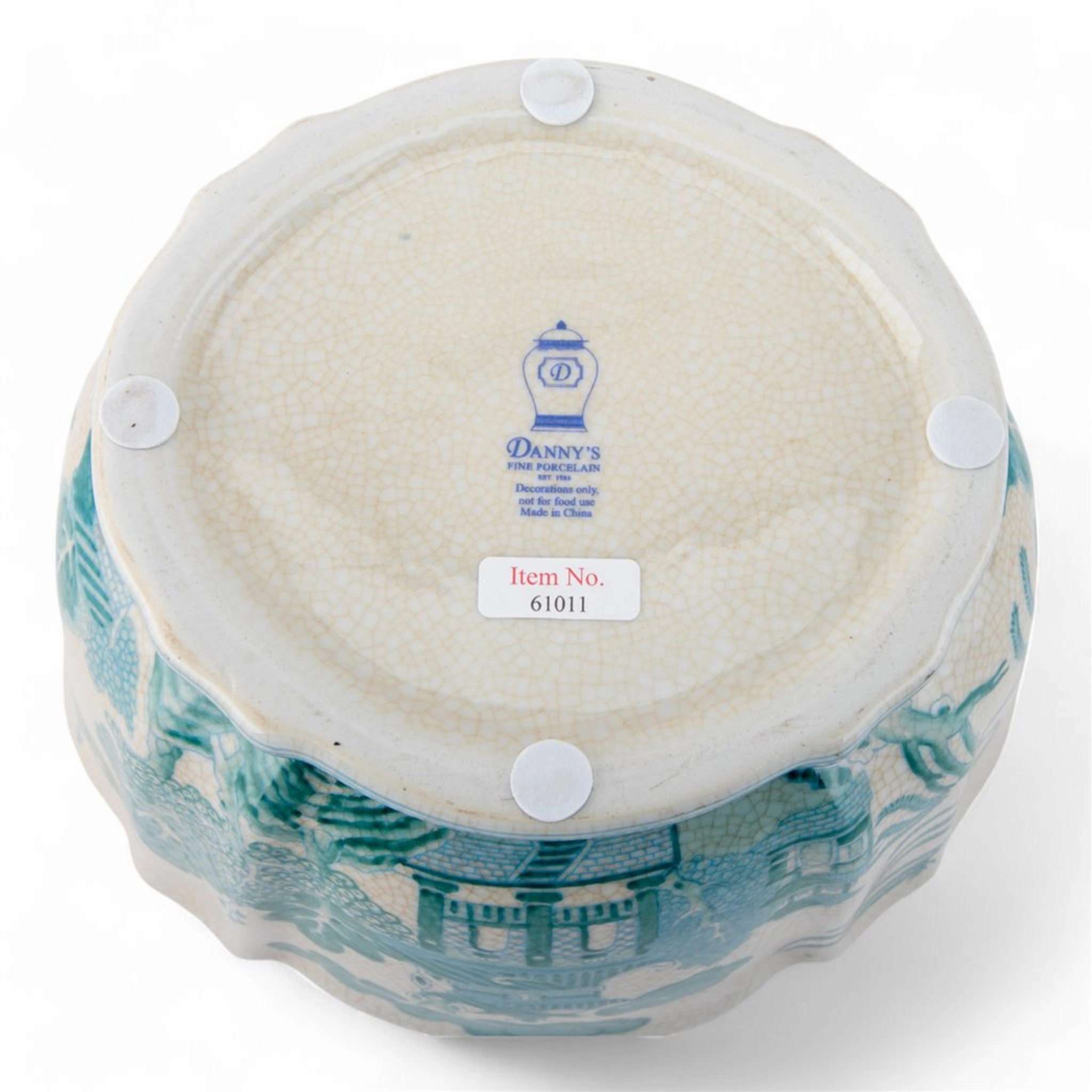 Turquoise And White Willow Pattern Round Scallop Planter