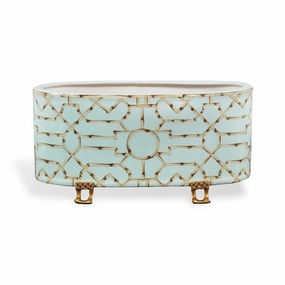 Turquoise Planter with Brass Accents plant seeds  