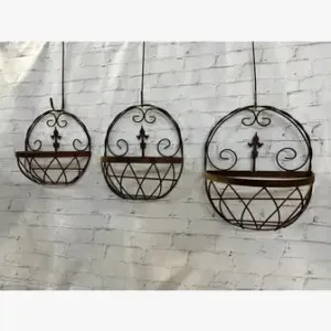 Twisted Metal Wall Basket with Finial Set of 3 dried flower branch  