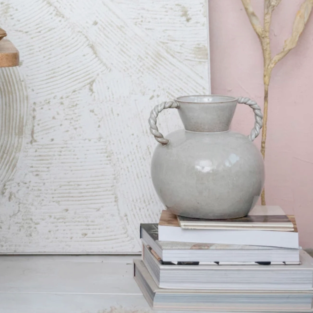 Twisted Handle Stoneware Vase