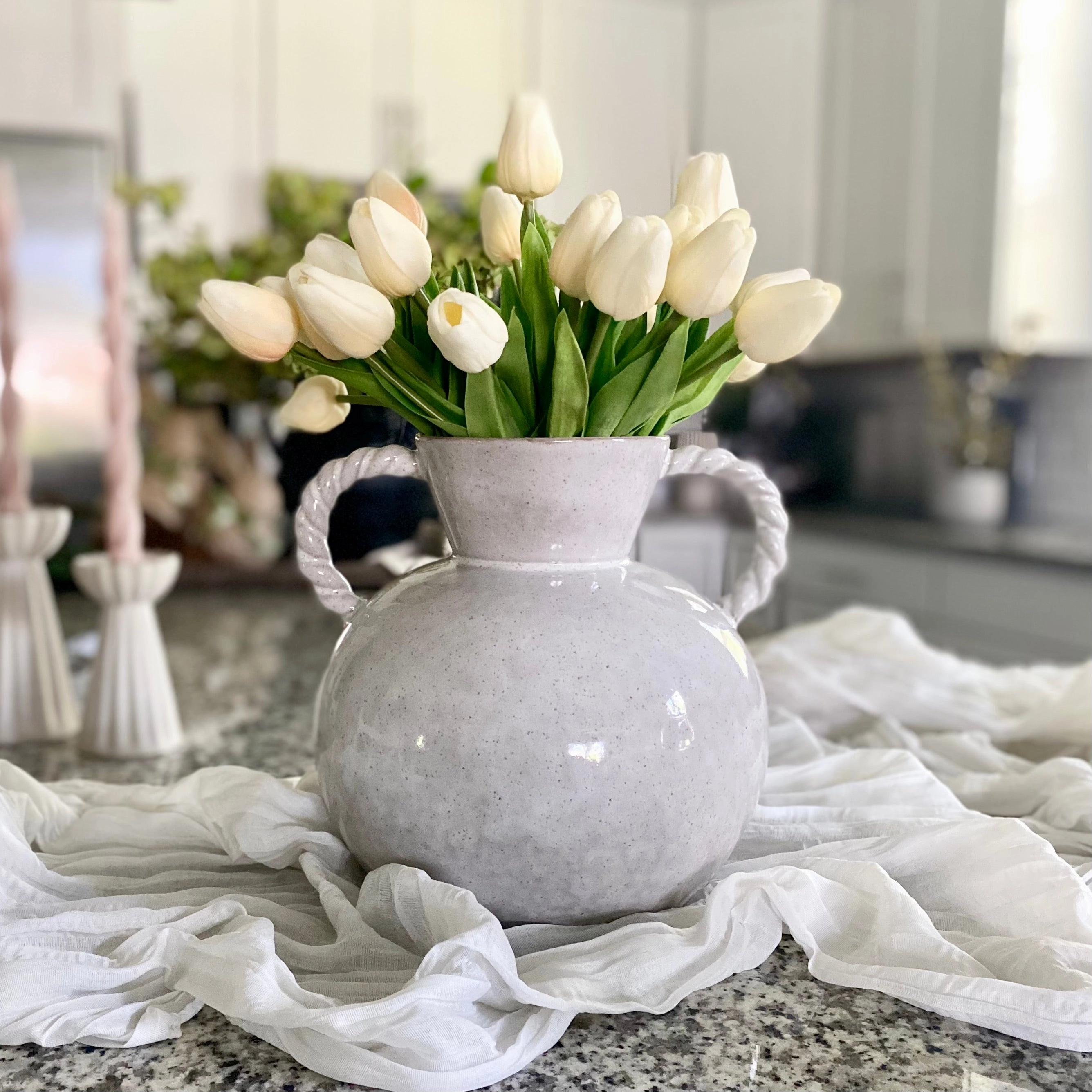 Twisted Handle Stoneware Vase outdoor greenery  