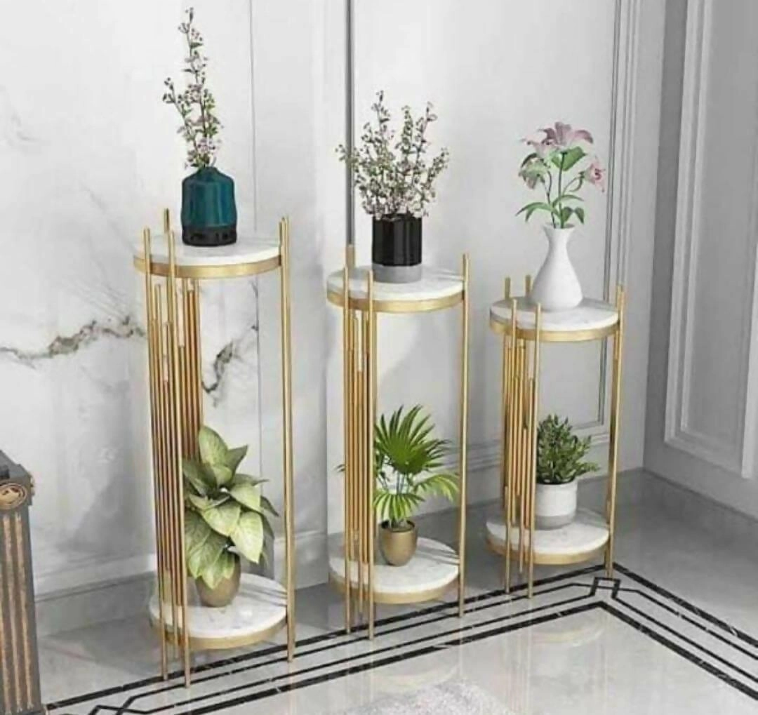 Two - Tier Marble Top Pot Stand Set.