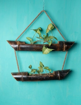 Two Layered Hanging Bamboo Planter ceramic planter  