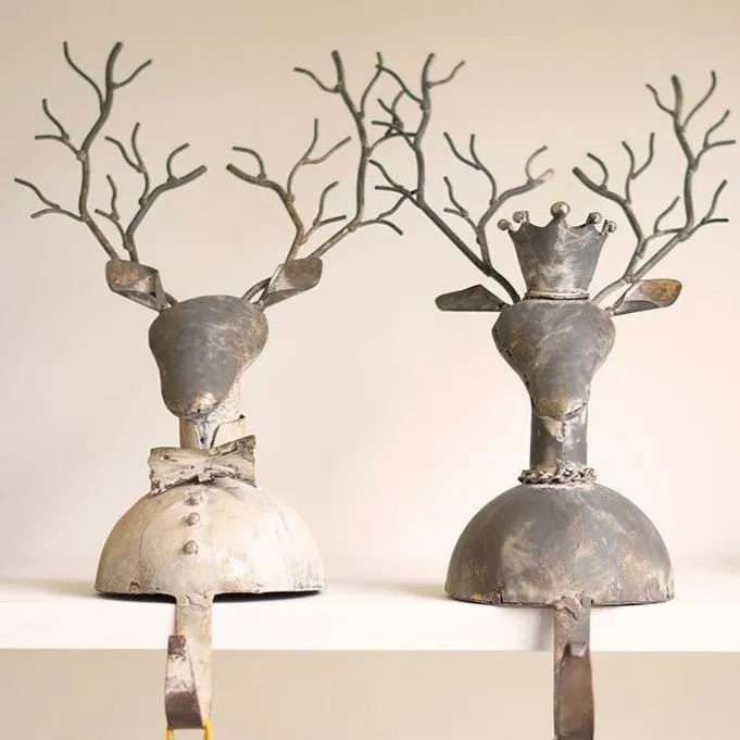 Upscale Metal Deer Stocking Holder Set dried flowers  