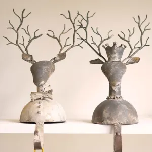 Upscale Metal Deer Stocking Holder Set dried flowers  