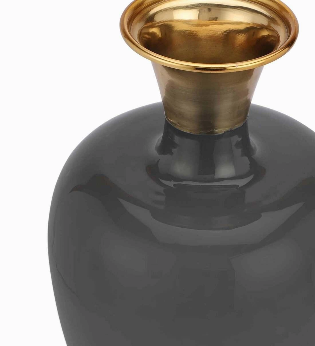 Urn Deidra Dim Grey Metal & Brass Vase Finger Painted Enamel,